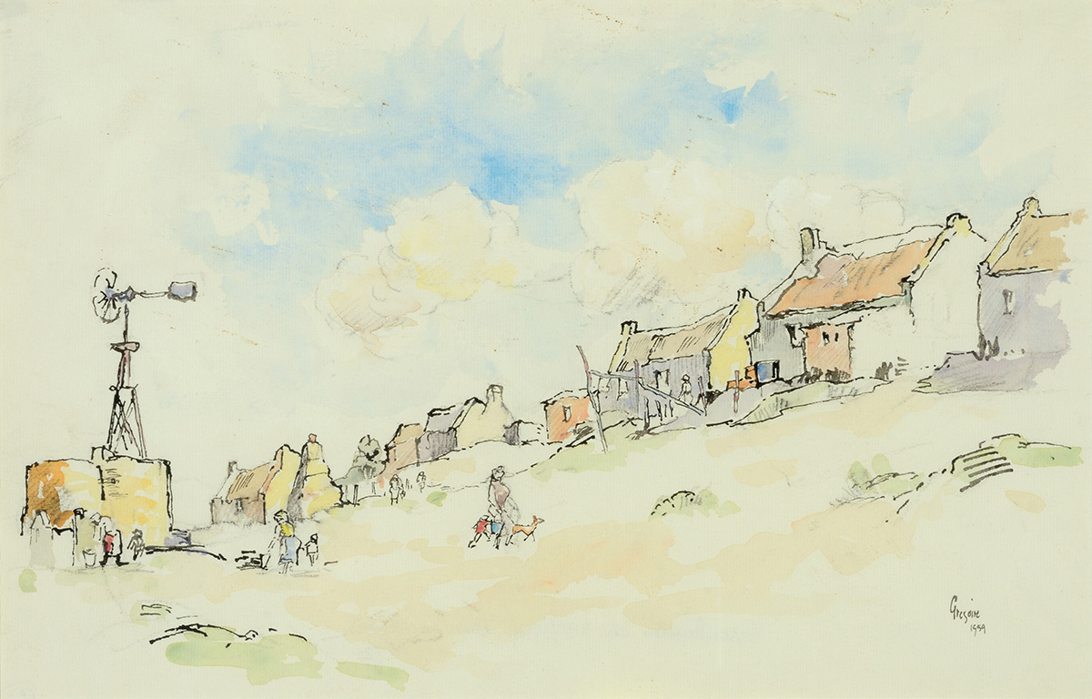 Visserhuise en Windpomp by Gregoire Boonzaier